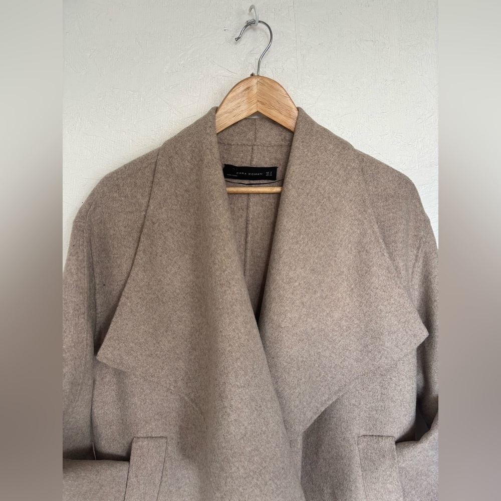 Zara Ecru Beige Wool Blend Open Draped Oversized Layering Cardigan Blanket Coat - Picture 6 of 15